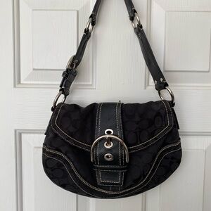 Coach Black Shoulder Bag with Buckle Detail